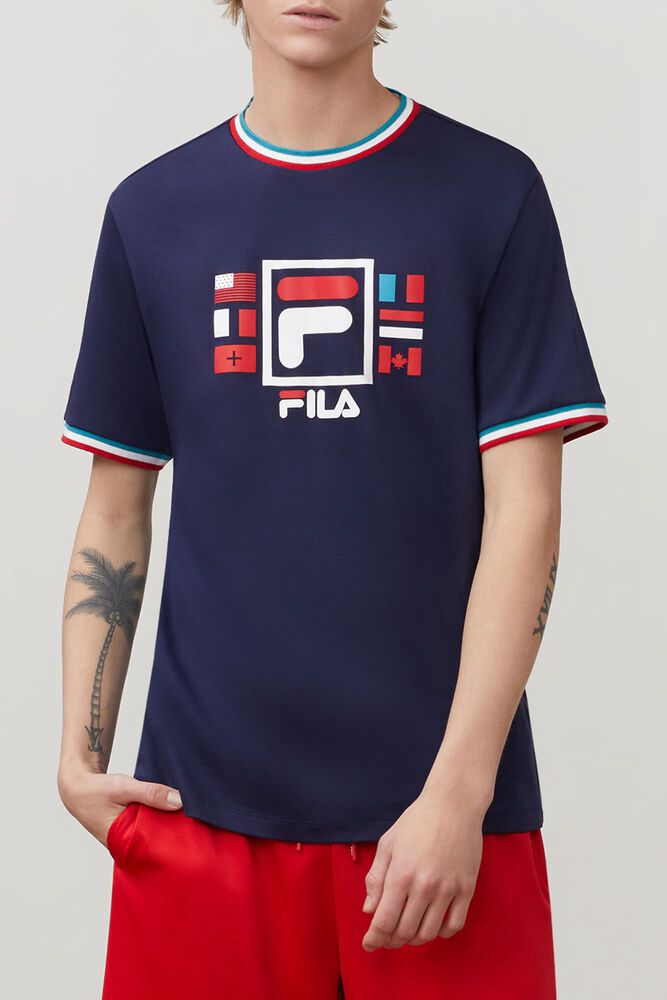 Fila Renato Navy T-Shirt Mens - NZ 27468-MGQN